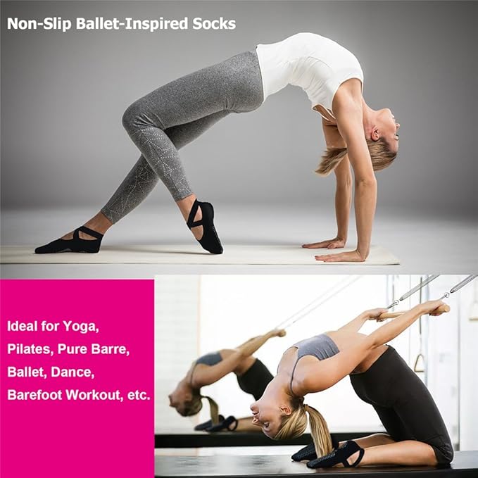 Ozaiic Pilates Socks for Women Non Slip Grip, Yoga Socks with Grippers for Barre, Hospital, Ballet, Dance, Barefoot Workout - Bloomnest