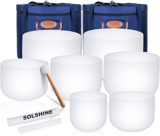 SOLSHINE 6-12 Inch Crystal Singing Bowl Set of 7 For Sound Healing With 2pcs Free Heave Duty Carring Case Crystal Mallet And O-ring Sound Repairer - Bloomnest