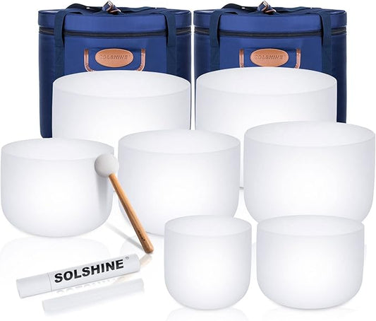 SOLSHINE 6-12 Inch Crystal Singing Bowl Set of 7 For Sound Healing With 2pcs Free Heave Duty Carring Case Crystal Mallet And O-ring Sound Repairer - Bloomnest