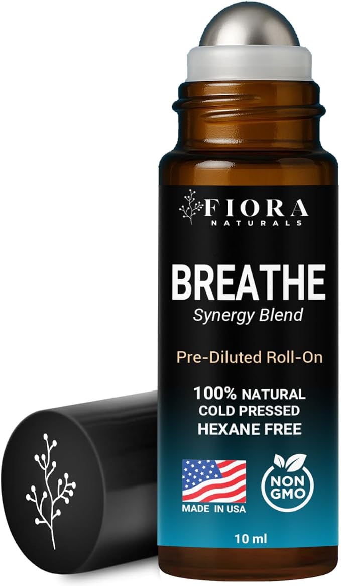 Fiora Naturals Breathe Essential Oil Roll-On Blend - 100% Pure Eucalyptus, Peppermint & Tea Tree Oil Aromatherapy Blend. Therapeutic-Grade - Bloomnest