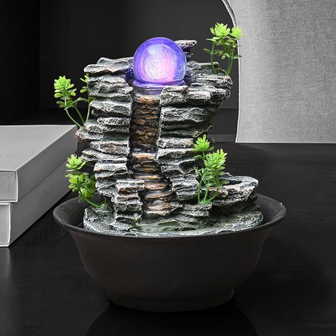 Tabletop Fountain House Decor Waterfall Fountain with Color-Changing LED Light for Office, Living Room, or Bedroom,Relaxing Indoor Tabletop Water Fountain(2815) - Bloomnest