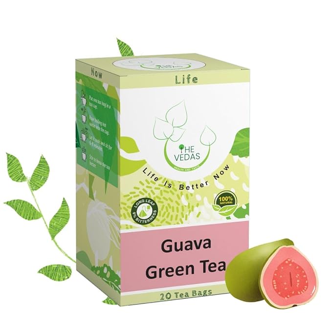 THE VEDAS Guava Green Tea | Herbal Tea made of Guava leaf, Guava fruit and Green Tea | Biodegradable Cotton Teabags | 20 Tea Bags(Pack of 1) - Bloomnest