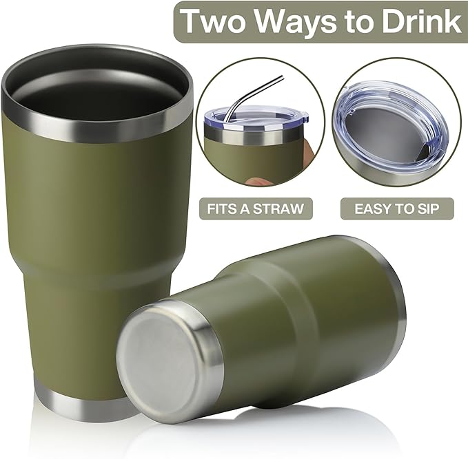 MEWAY 30oz Insulated Tumbler With Lids and Straws,Stainless Steel Double Vacuum Coffee Tumbler Cup, Brush, Durable Powder Coated Coffee Cup for Cold & Hot Drinks, Office, Travel(Army Green,4 PACK) - Bloomnest