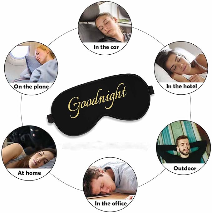 Good Night Sleep Eye Mask Night Sleep Phrase Golden Black Men Women Sleep Mask with Adjustable Strap Eye Cover Eye Shade for Travel, Nap,Meditation - Bloomnest