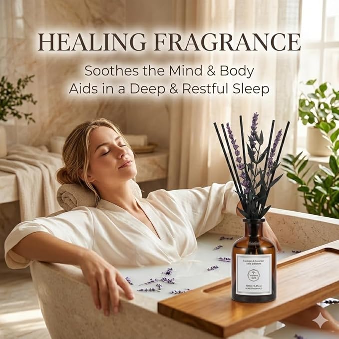 Eucalyptus & Lavender Essential Oil Reed Diffuser - 3.34 Fl Oz, Luxury Hotel Collection Diffuser Oil Inspired by Ritz Carlton for Home&Office, Bedroom/Living Room Shelf Decor,Non-Toxic & Gift Ready - Bloomnest