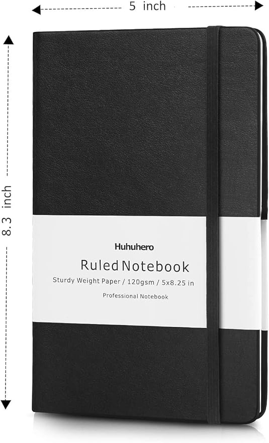 Huhuhero 10 Pack Lined Journal Notebook, 120Gsm College Ruled Thick Paper Journals for Writing, Hardcover Notebooks for Work School Business Note Taking Women Men, 5"×8.25" (10, Black) - Bloomnest