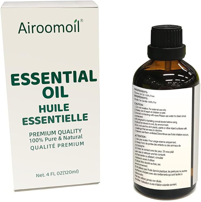 Pure Clove Essential Oil, 100% Natural 4 Fl Oz (120 ml) for Diffusers, Home Fragrance, DIY Candles, Soap, Sprays, Perfect Holiday Gift and Seasonal Aromatherapy Airoomoil