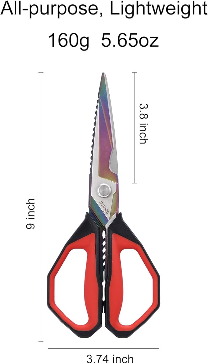 LIVINGO Sharp Kitchen Scissors for Food - Titanium Coated Forged Stainless Steel Heavy Duty Shears All Purpose for Cooking Utility Cutting Poultry Turkey Bone, Meat, Dishwasher Safe, 9 Inches - Bloomnest