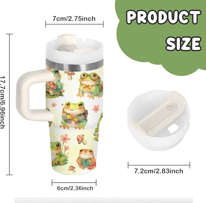Frog Gifts for Kids - 14 Oz Cute Boys Girls Tumbler with Handle and Straw, Stainless Steel Insulated Tumbler, Sweatproof, for Sports, School, Travel - Frog Lovers Children Birthday Gifts Cups(1pc) - Bloomnest