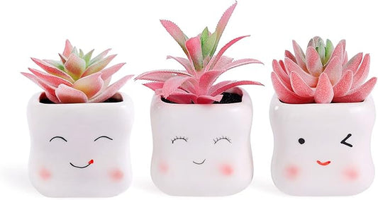 Tiita Cute Artificial Faux Succulents in Pots, Pink Fake Plants Ceramic Arrangement Planter Small Mini Tiny Decoration for Home Office Accessories Women Desk Window Sill Bathroom Bedroom - Bloomnest