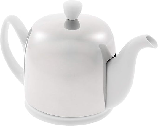 Degrenne Salam Luxury French Tea Pot - Porcelain Teapot with Stainless Steel Cover, Ceramic Tea Kettle for Loose Tea, Removable Infuser, 4 Cup Capacity, 24oz - White - Bloomnest