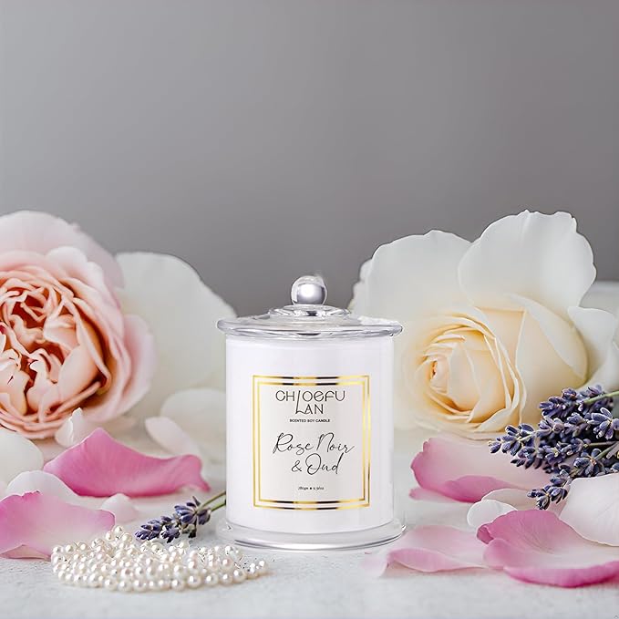 Chloefu LAN Rose Scented Candles, Oud Candle Gifts for Women, Long Lasting Burning Highly Scented Lovely Candles, Valentines Day Gifts for Her, Luxury Jar Candle for Mom, 70 Hours 10 oz - Bloomnest