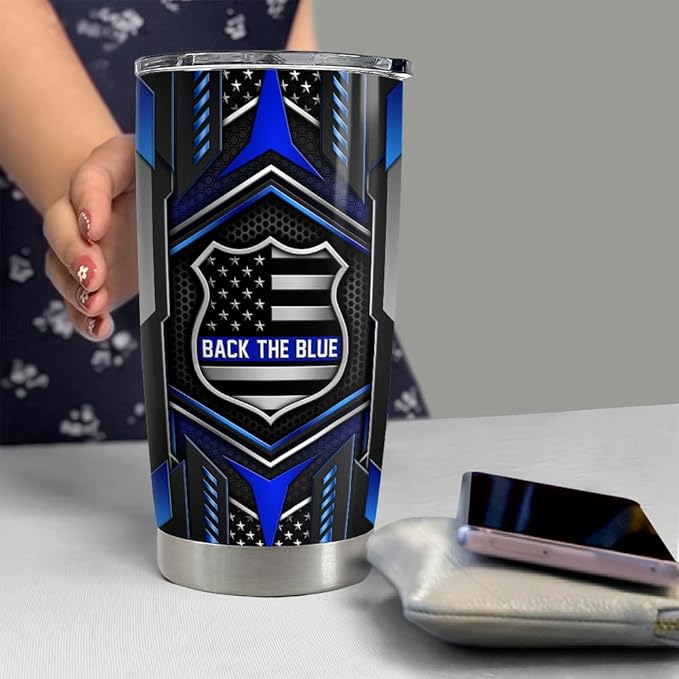 SANDJEST Personalized Police Tumbler - 20oz & 30oz Insulated Tumblers with Lid - Coffee Travel Mug Cup - Police Officer Gifts for Men & Women - Bloomnest