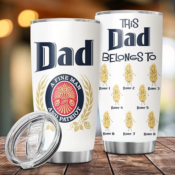 Custom Dad a Fine Man and Patriot Personalized Tumbler Cup Father's Day Gift, Gift For Dad, Father, Papa, Grandpa 20oz Insulated Coffee/Tea Tumbler with Lid - Bloomnest
