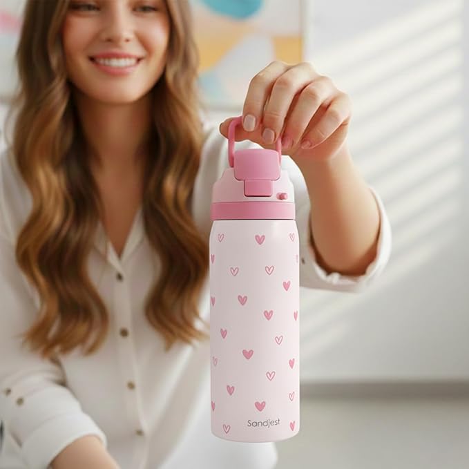 Heart Insulated Stainless Steel Water Bottle with Straw for Sports and Travel, 32oz, Gifts for Women Girls Friends Teens Birthday Christmas - Bloomnest