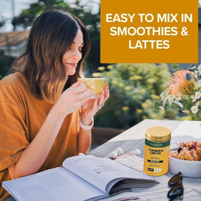 VAHDAM, Golden Milk Powder/Turmeric Ginger Latte Mix (100g, 40 Cups) Caffeine-Free | Powerful Curcumin, Turmeric Powder & Ginger | Brew Hot/Iced Tea - Bloomnest