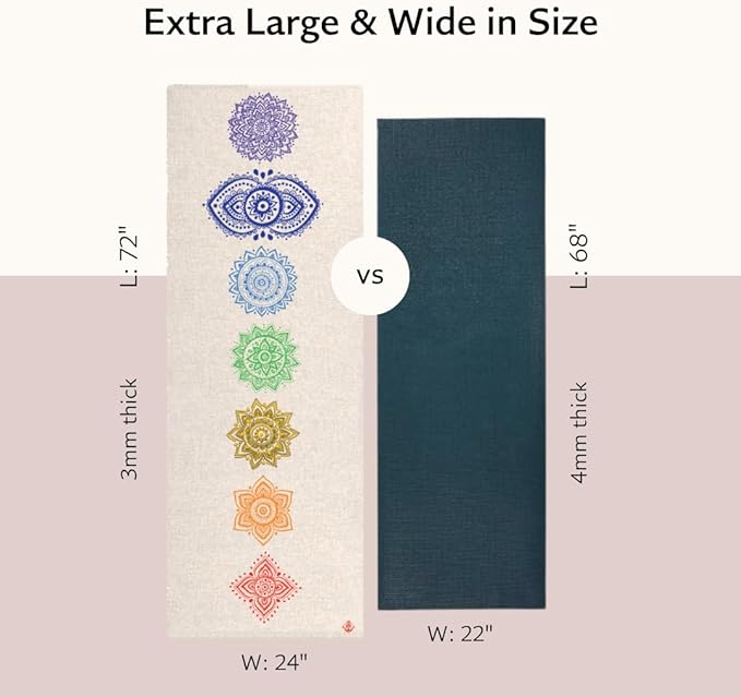 Shakti Warrior Pro Hemp Mat - Artist Designed, Premium Printed Eco-Friendly Non-Slip mat, Great for Regular & Hot Yoga, Pilates, Workouts 72 inch x 24 inch x 3mm Thick