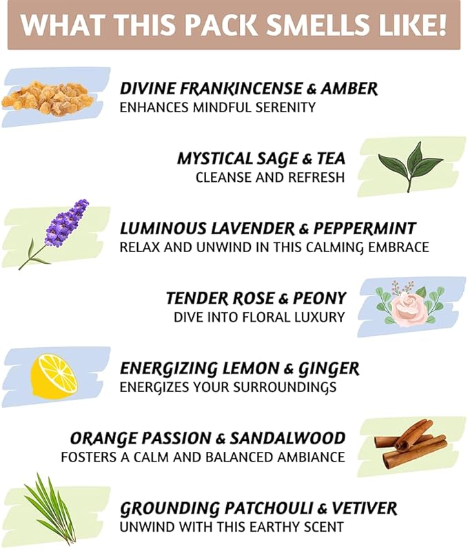 Folkulture Incense Stick for Home | Set of 7 Organic Insenses (140) Insence-sticks for Relaxation with 60 Minute Burn Time | Frankincense, Sage & Tea, Lavender & Peppermint | Non-Toxic Inscents-sticks