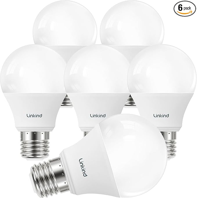 Linkind A19 LED Light Bulbs Dimmable, 60W Equivalent, 2700K Soft White LED Light Bulbs, High CRI90, 9W Energy Efficient 800 Lumens, E26 Base, UL Listed, Lighting for Bedroom Living Room, 6 Packs - Bloomnest