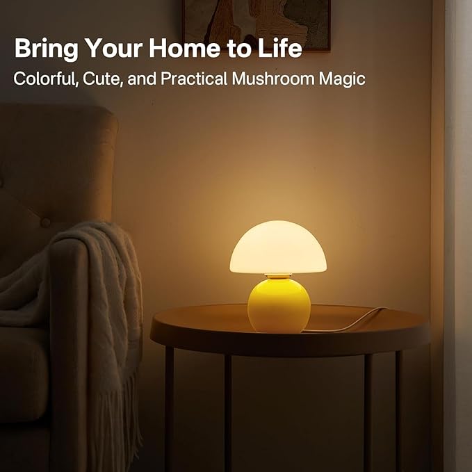 Mushroom Lamp Desk Lamp for Bedroom,Table Bedside Small Lamps for Living Room,Mushroom Decor Cute Mini Modern Mid Century Lamps for Night Stands,Aesthetic Home Living Room Decor(Yellow) - Bloomnest