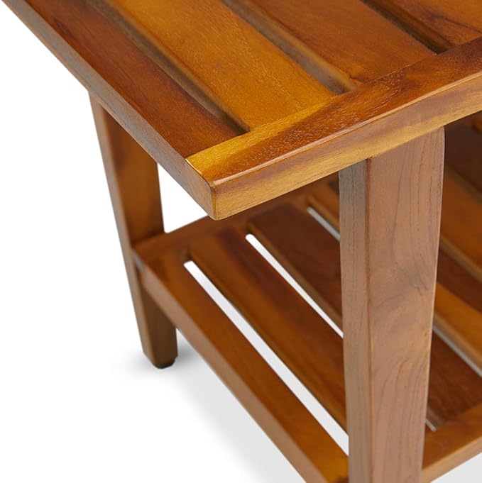 TeakCraft Teak Shower Bench with Shelf 30 inch Wood Spa & Shower Stool - Fully Assembled, The Liv - Bloomnest