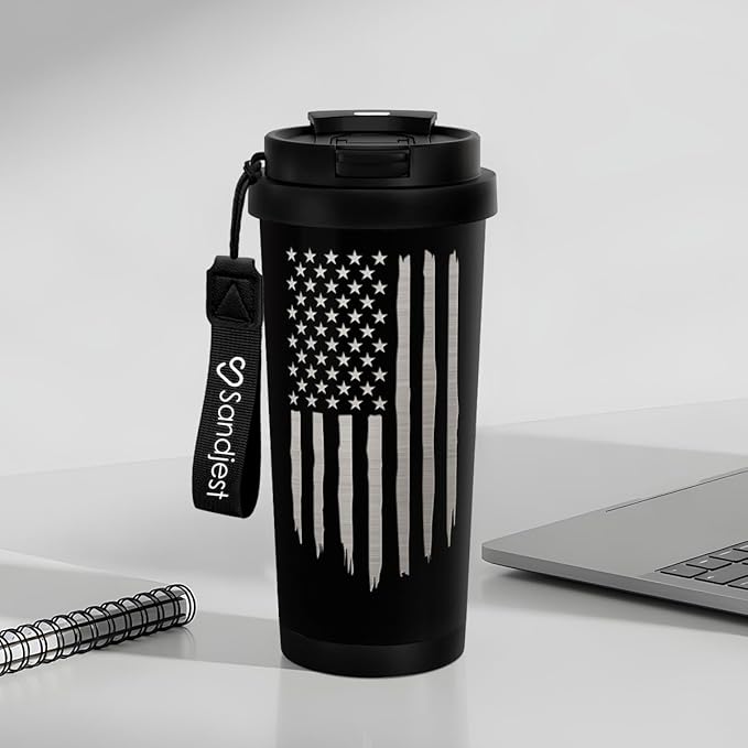 American Flag Tumbler - Stainless Steel 2-in-1 Lid Coffee Tumbler 18 oz, Patriotic Insulated Travel Mug Gift for Men Husband Dad, Birthday Christmas - Bloomnest