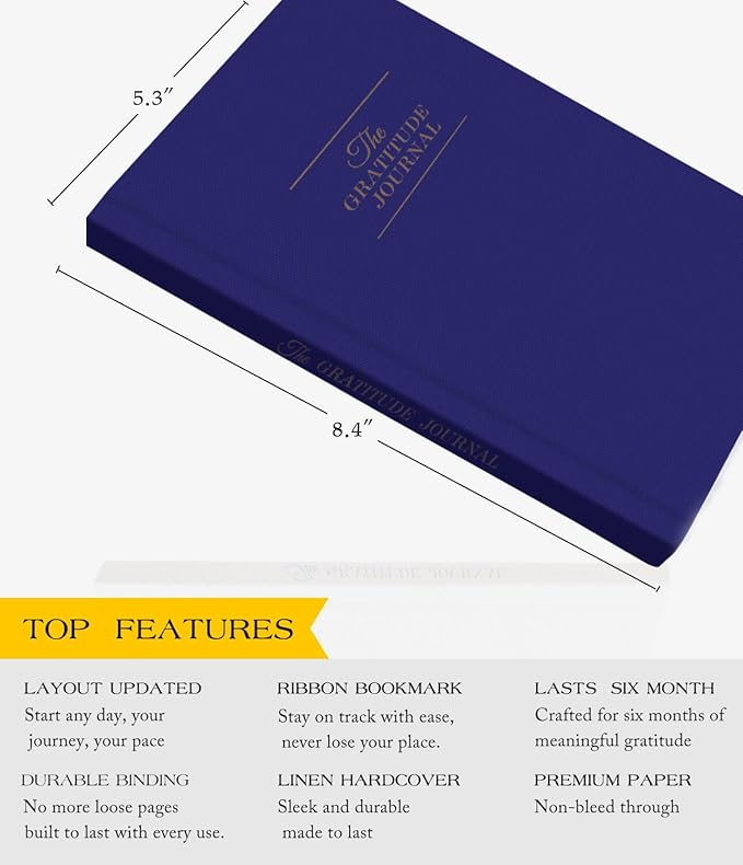 The Original Gratitude Journal with Inspiring Prompts & Quotes for Mindfulness, Reflection & Personal Growth - Daily Wellness Journal for Men & Women - Luxurious Linen Blue Cover Bloomnest