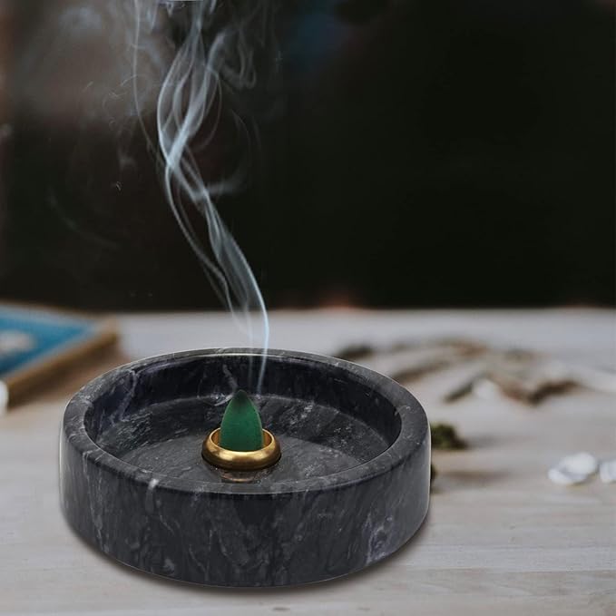Handmade Natural Marble Incense Holder for Sticks and Cones-with 9 Holes,Multi-Functional Incense Burner Holder for Incense Sticks and Cones,Perfect Home Decor(Black Marble, 4.7inch - Bloomnest