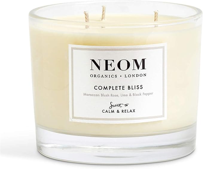NEOM- Complete Bliss Scented Candle, 3 Wick | Blush Rose, Lime & Black Pepper | Essential Oil Aromatherapy Candle | Scent to De-Stress - Bloomnest