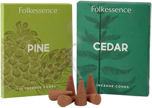 Folkulture Incense Cones for Waterfall | 20 Pc Incense Cone Scented | 2 Fragrance Cone-Insenses - Pine & Cedar | Natural, Non Toxic | Pine & Cedar Inscents-Cones | Relaxing, Meditation, Spiritual