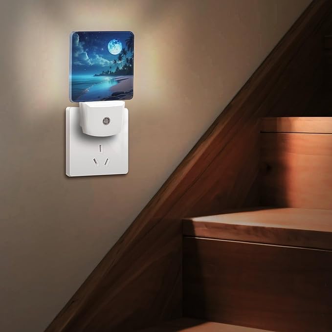 Moon Beach Night Light, Plug into Wall Decor Nightlights for Bedroom, Bathroom, Hallway, Kitchen, with Dusk to Dawn Light Auto Sensors LED Night Lights for Boys Girls Women Men Room Gifts - Bloomnest