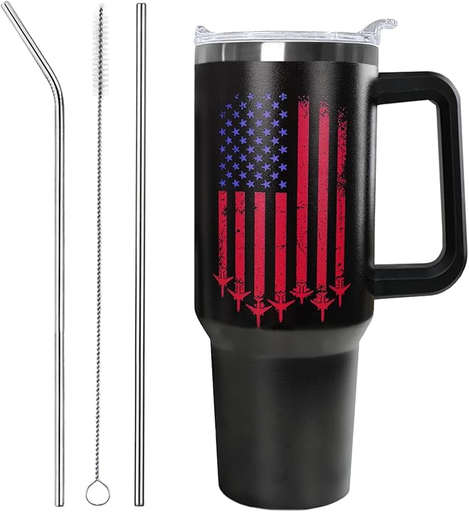 Ceovfoi Pilot Gifts for Men, 40 oz Pilot American Flag Stainless Steel Tumbler with Handle Lid and Straw, Pilot Stuff Supplies Accessories - Bloomnest