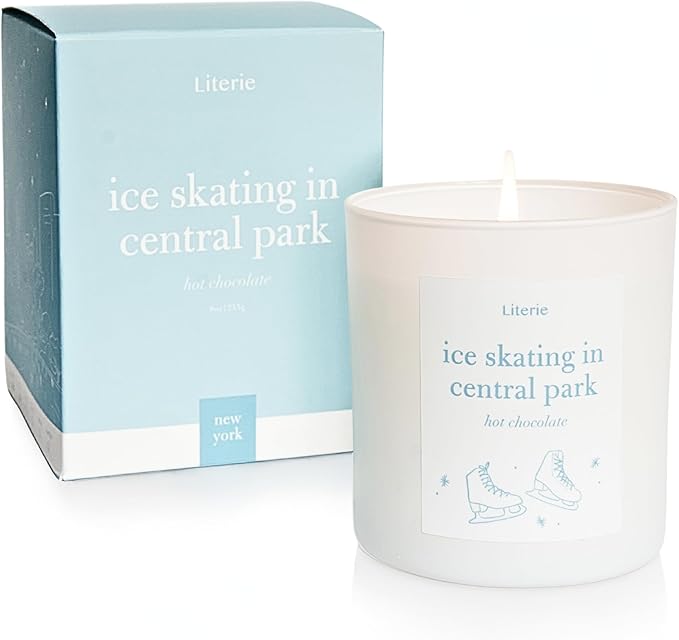 Literie NYC Inspired Scented Candle: Ice Skating in Central Park - Hot Chocolate Scent, 9oz, 50 Hour Burn, Vegan Soy & Coconut Blend Candle for Home Decor, Gift for Women & Men - Bloomnest