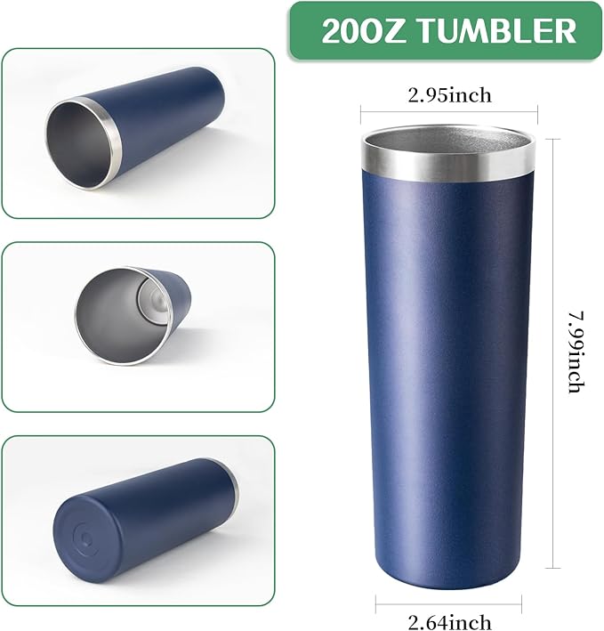 20 oz Skinny Tumbler with Lid and Straw,Stainless Steel Vacuum Insulated Tumbler Cup Double Wall Leak-proof Coffee Mug,Travel Thermal Water Tumbler for Home,Office,Outdoor(Navy Blue,8)