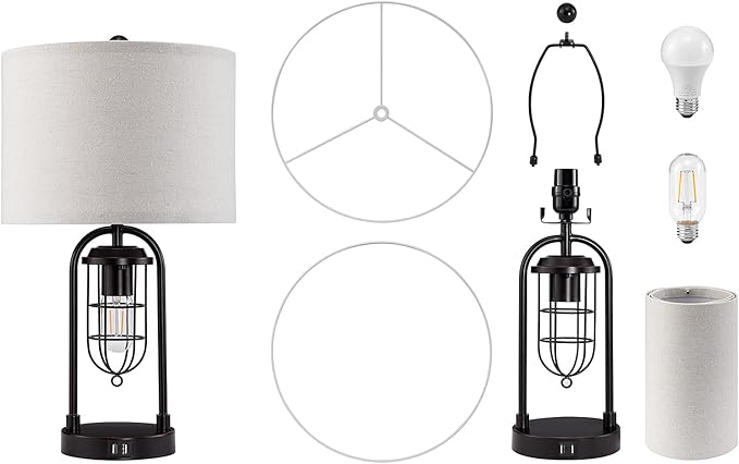 Kyrid 21'' Table Lamps Set of 2 with Night Light and USB Port Industrial Modern Nightstand Lamp Set (Bulbs Included) - Bloomnest