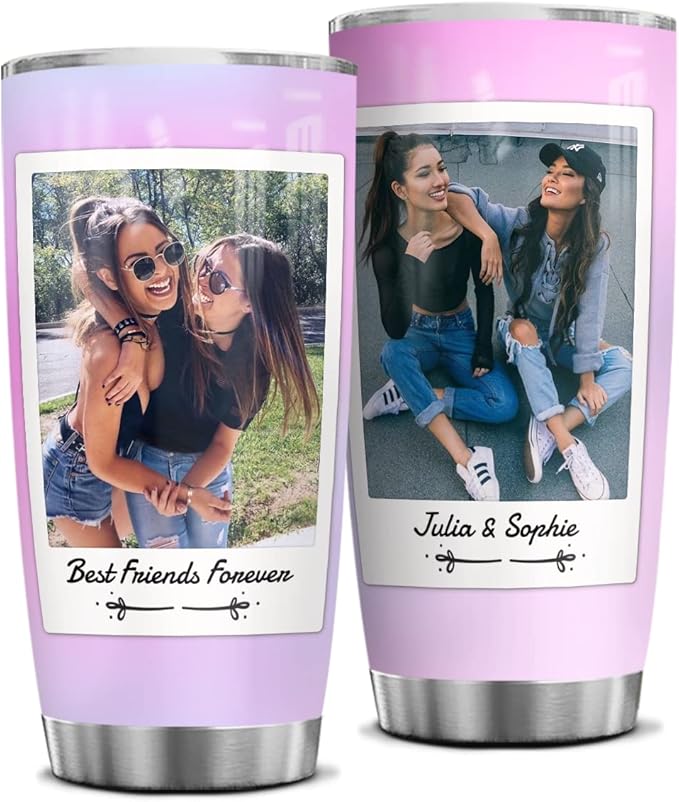 Wassmin Personalized Tumbler Customized Tumblers With Picture Text Stainless Steel 20oz 30oz Insulated Travel Cup with Pictures Photos Gifts For Best Friends Bestie Bff Soul Sister Women Girls - Bloomnest
