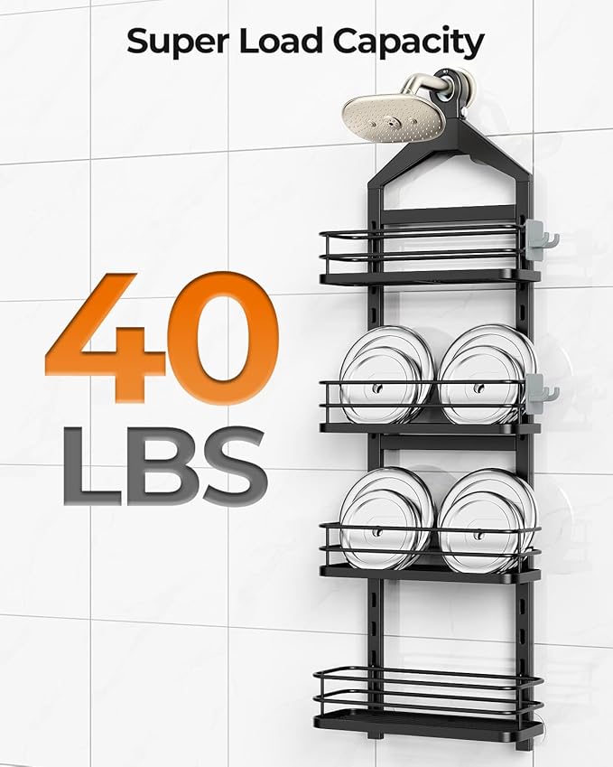 ODesign 4 Tier Height-Adjustable Shower Caddy Hanging Anti-Swing-Over The Shower Head Caddy-Sho wer Storage Organizer Bathroom Shelves Basket Caddies-Black - Bloomnest