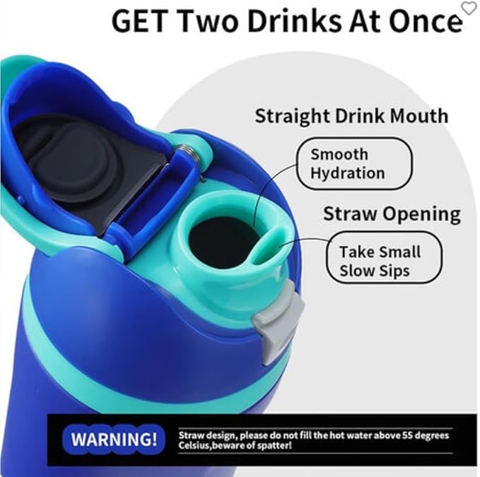 DUTHINGS Insulated Stainless Steel Water Bottle with Straw, 24 oz – Leakproof, BPA-Free Reusable Sports & Travel Bottle with Replacement Straw and Cleaning Brush (Blue) Bloomnest