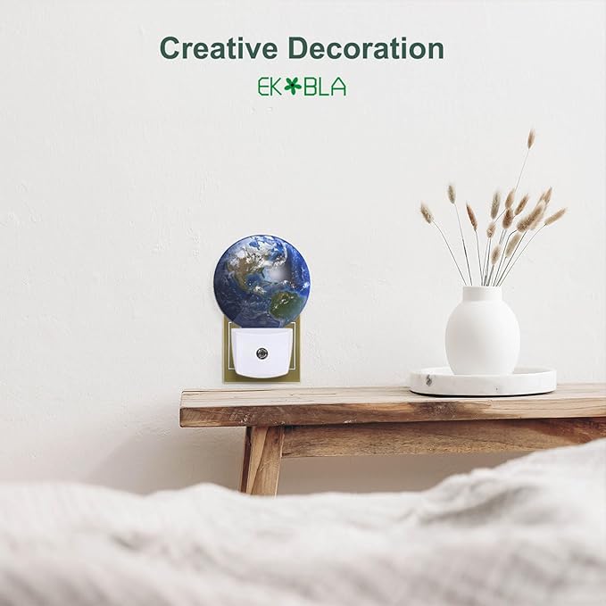 EKOBLA Earth Novelty Plug-in Nightlights Blue Planet Ocean Mountain Space Universe Night Lights Plug into Wall Auto Sensor LED for Boys Girls Men Women Home Decor Holiday Gifts - Bloomnest