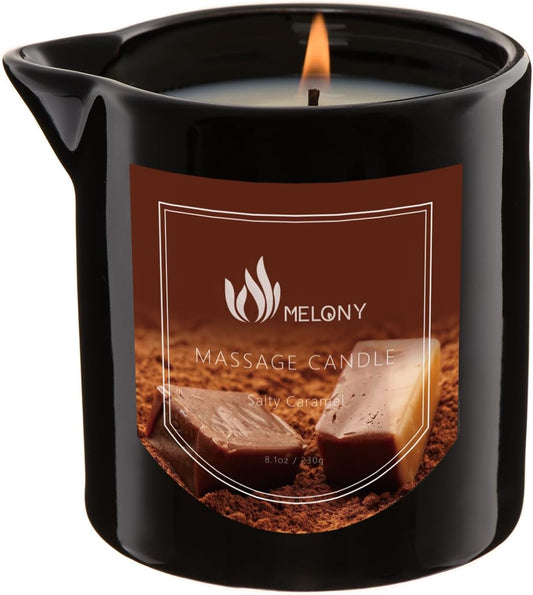 MELONY Massage Oil Candle | Great for Calming, Soothing and to Relax | with Natural Soy Wax | 8.1oz (Salty Caramel)