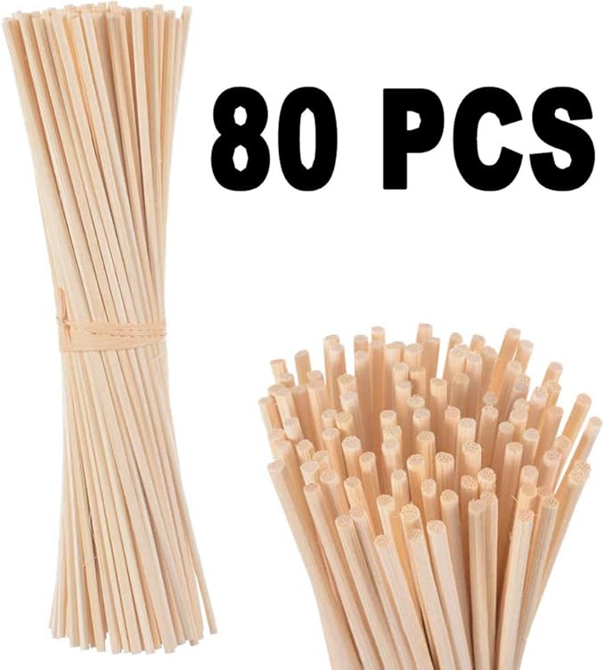 LOVSPA Reed Diffuser Sticks, Set of 80 Wood Rattan Replacement Reed Sticks for Diffuser Oil Bottles, 10 Bundles of 8 (8 inch) - Bloomnest