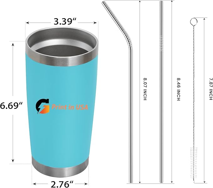 Personalized Custom Print in USA Tumbler 20oz Stainless Steel Double Wall Coffee Cup with Lid & Straw Insulated Tumbler with Colorful Text Logo Photo - Bloomnest
