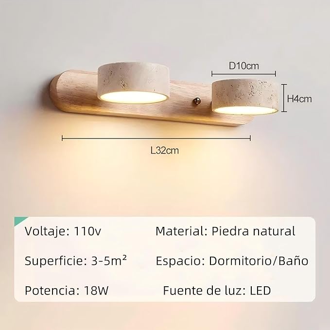 Japanese Wabi-Sabi LED Wall Sconce with Natural Stone Shade,Vintage Swivel Wall Lights,Modern Wall Sconce for Bathroom Mirror, Kitchen,Dining Room,Hallway,Vanity Lighting (B, 2 Heads) - Bloomnest