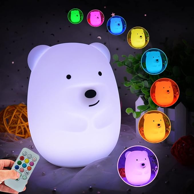 Bear Night Lights for Kids, Bedside lamp for Children, Baby Nursery Light - Break Resistant/Eye Caring/Adjustable Brightness Color/Time Setting/Gifts for Kids Babies Boys Girls - Medium - Bloomnest