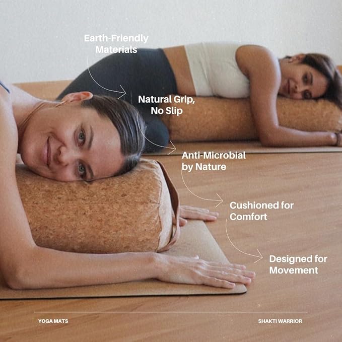 Shakti Warrior Cork Yoga Mat - Artist Designed, Premium Printed Eco-Friendly Non-Slip mat, Great for Regular & Hot Yoga, Pilates, Workouts 72 inch x 24 inch x 3mm Thick - Bloomnest