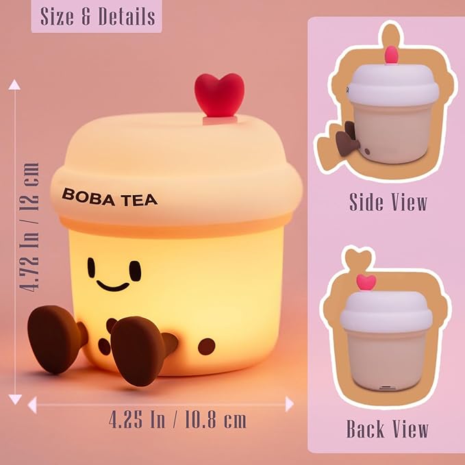Boba Tea Night Light, Boba Gifts, Cute Silicone Bubble Tea Night Light, Kids' Bedroom Decor, Gift for Children, Teens, Adults, Perfect for Christmas & Birthdays (Boba Tea) - Bloomnest