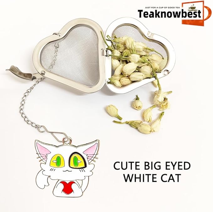 Tea infusers, loose tea strainer, Heart shaped tea ball + cute animal pendant, reusable tea steeper makes afternoon tea meaningful (Big eyed Cat, 2PCS) - Bloomnest