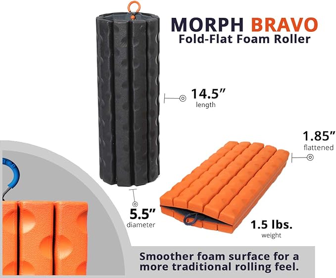 Brazyn Morph Foam Roller (Bravo-Orange): Collapsible Travel Foam Roller for Back Pain Relief, Workout Muscle Recovery, Back Massager, Deep Tissue Leg Massage, Back Cracker, Stretcher; Small, Portable - Bloomnest