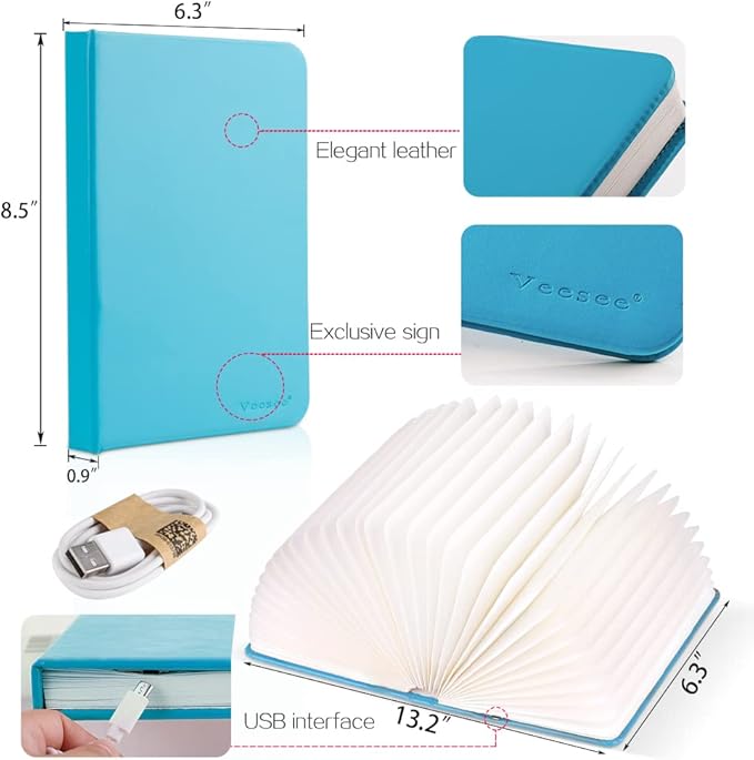 Veesee 8 Colors Rechargeable Book Night Light, Novelty LED Book Lamp USB Charge, Home Bedroom Decor Gift for for Birthday, Anniversary, Kids, Girlfriend, Wife (Blue) Christmas Gift，New Year Gift - Bloomnest