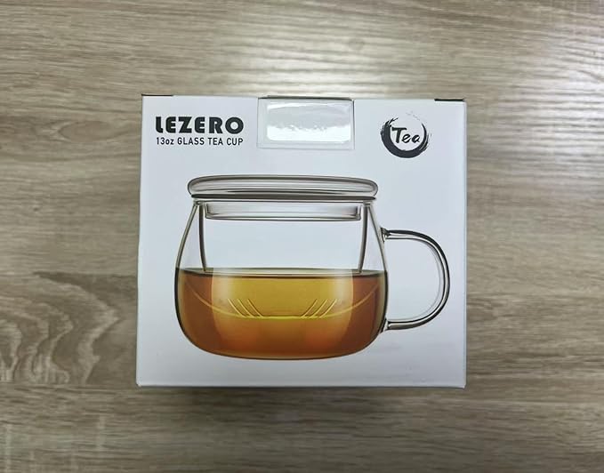 Lezero 13oz Tea Infuser Cups Kits, Glass Mugs with Filter Basket and Lid for Loose leaf Tea Brewing, Heat Resistant, Lead-free, Microwave & Dishwasher Safe - Bloomnest
